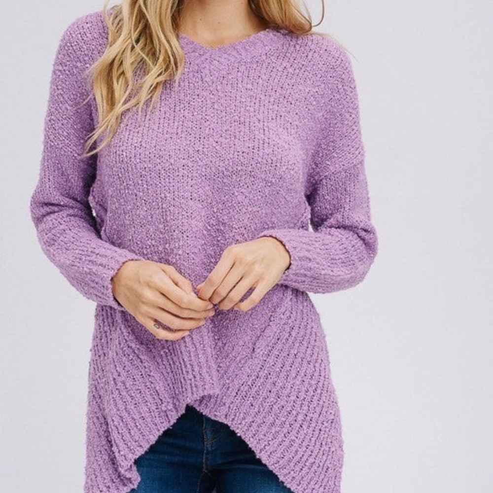 Rachel light lavender popcorn knit soft V-Neck sweater